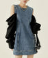 Detachable Sleeve Denim Mini Dress